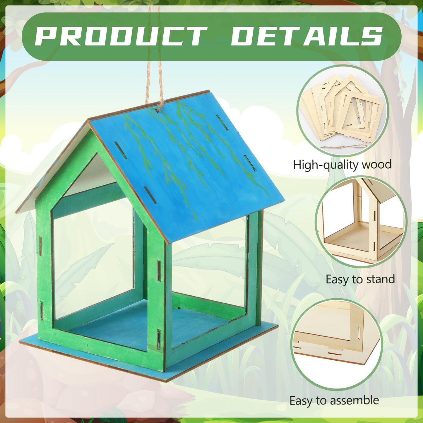 DoubleFill 24 Pcs Wooden Bird Feeder Kits for Kids – Build & Paint