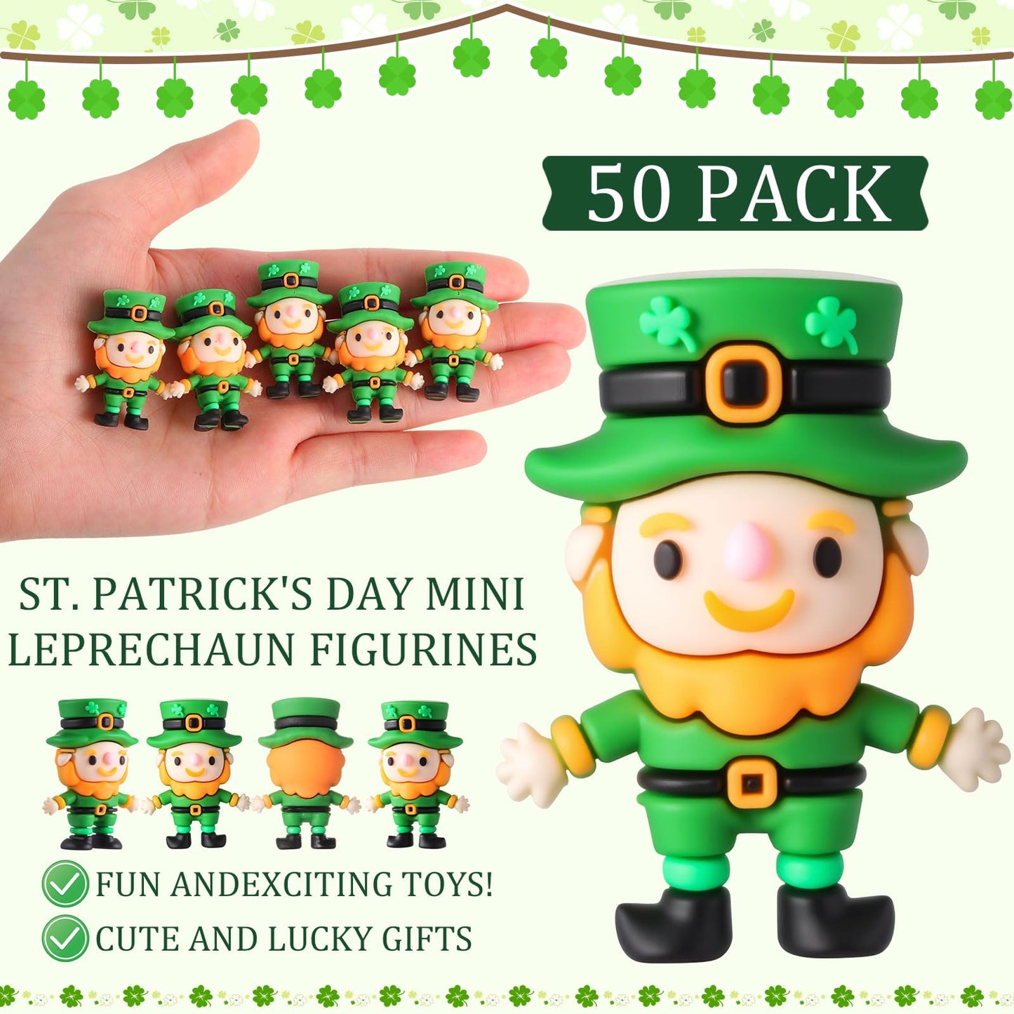 DoubleFill 50 Pcs St. Patrick's Day Mini Leprechaun Figurines – Bulk Irish Party Decor