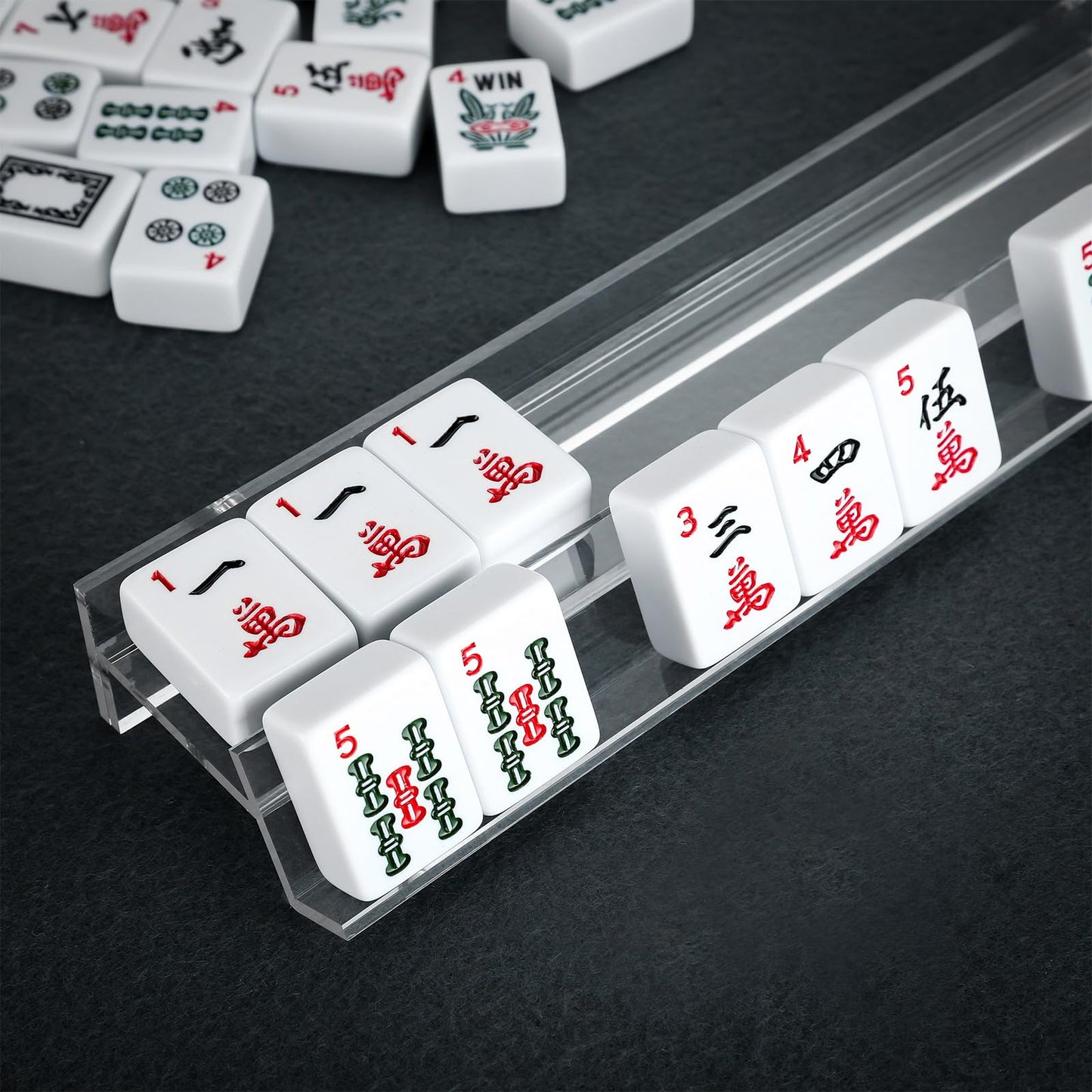 DoubleFill 4 Pack Mahjong Tile Rack & Pusher Set – Acrylic Flat Edge Racks for 4 Players