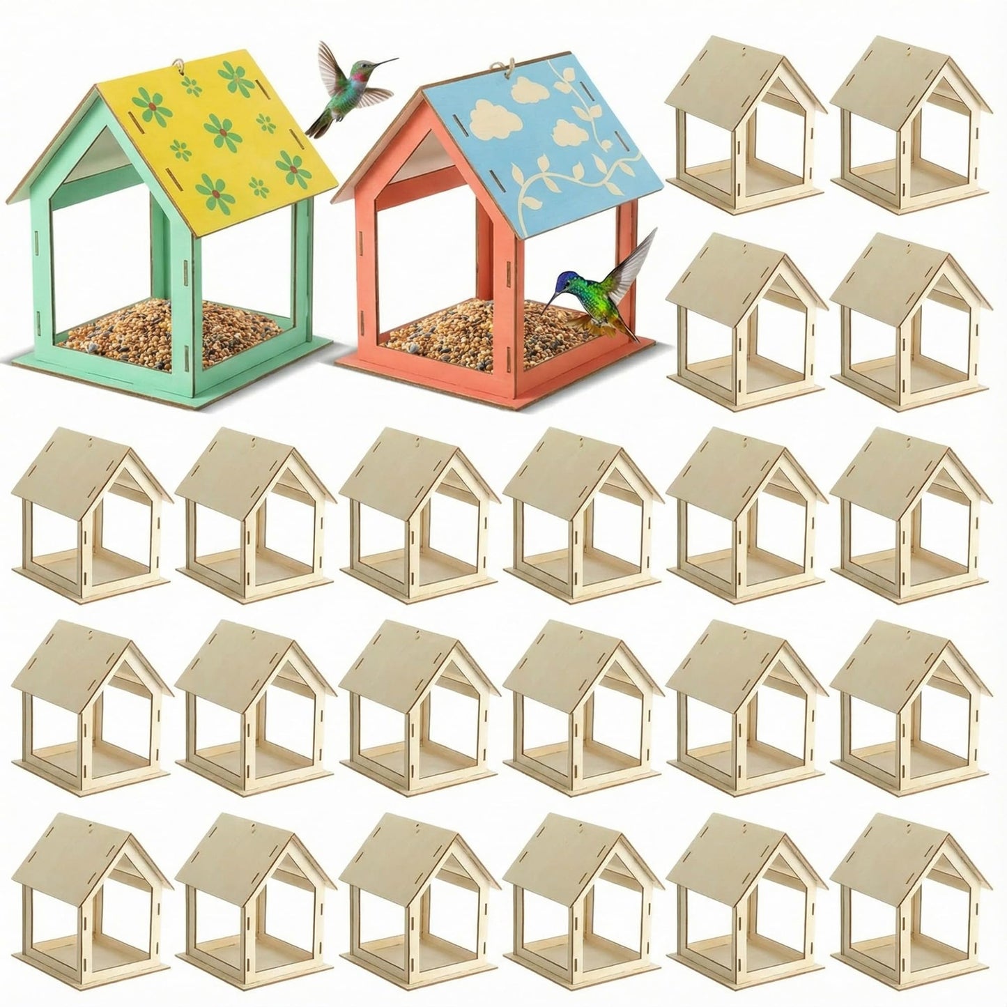 DoubleFill 24 Pcs Wooden Bird Feeder Kits for Kids – Build & Paint
