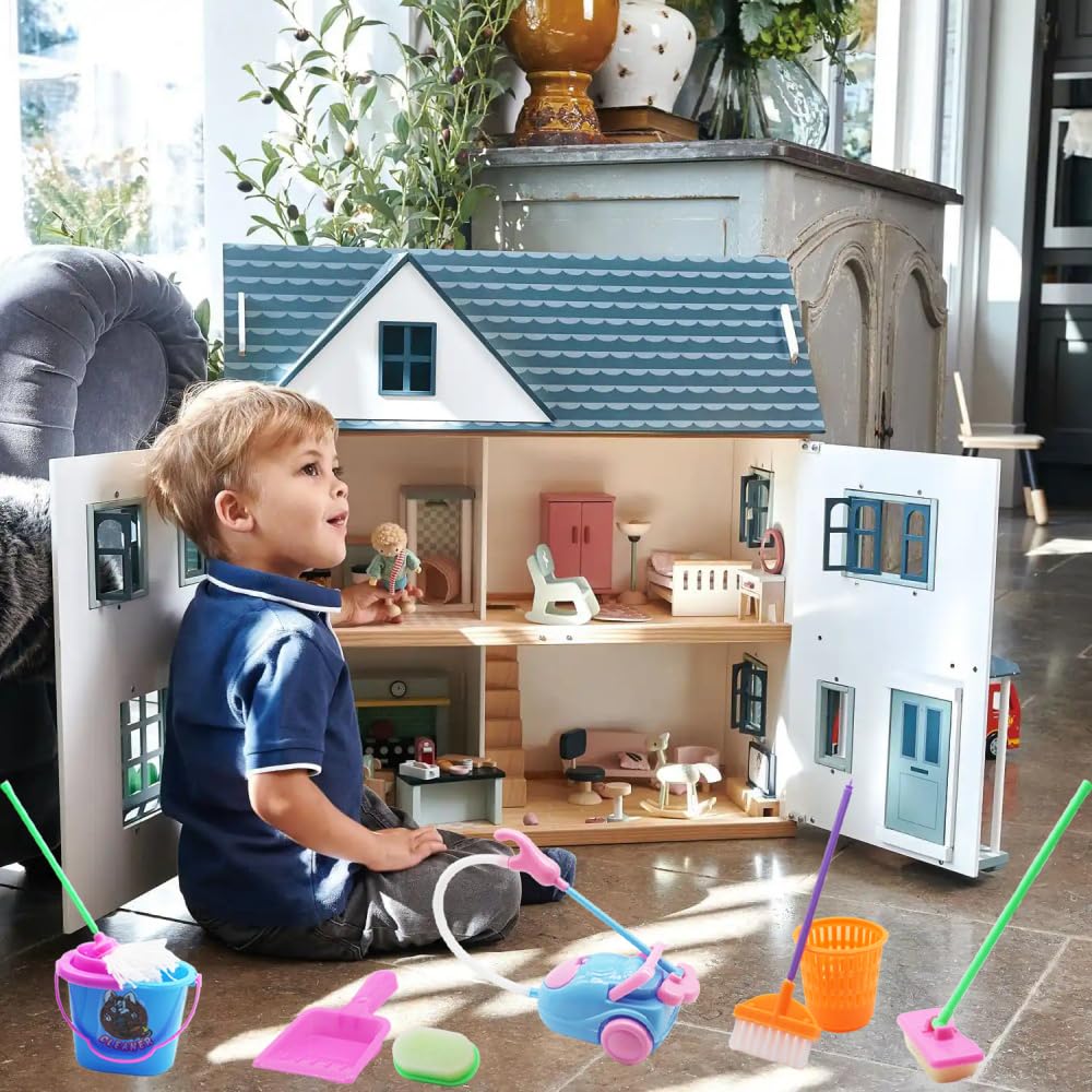 DoubleWood Doll House Cleaning Accessories Set – 9 Miniature Tools for 11.5-Inch Dollhouses