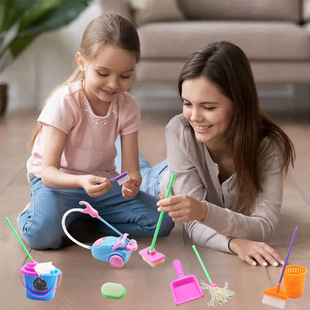 DoubleWood Doll House Cleaning Accessories Set – 9 Miniature Tools for 11.5-Inch Dollhouses