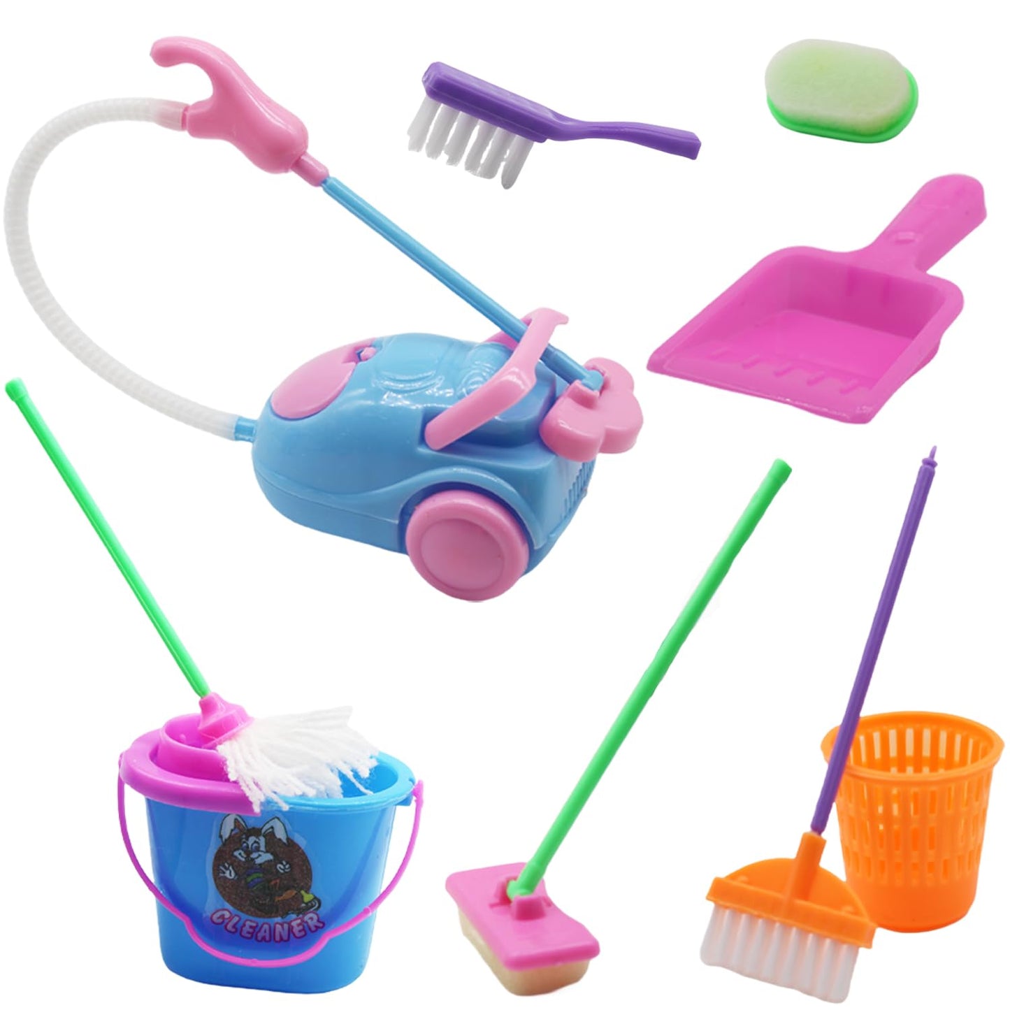 DoubleWood Doll House Cleaning Accessories Set – 9 Miniature Tools for 11.5-Inch Dollhouses