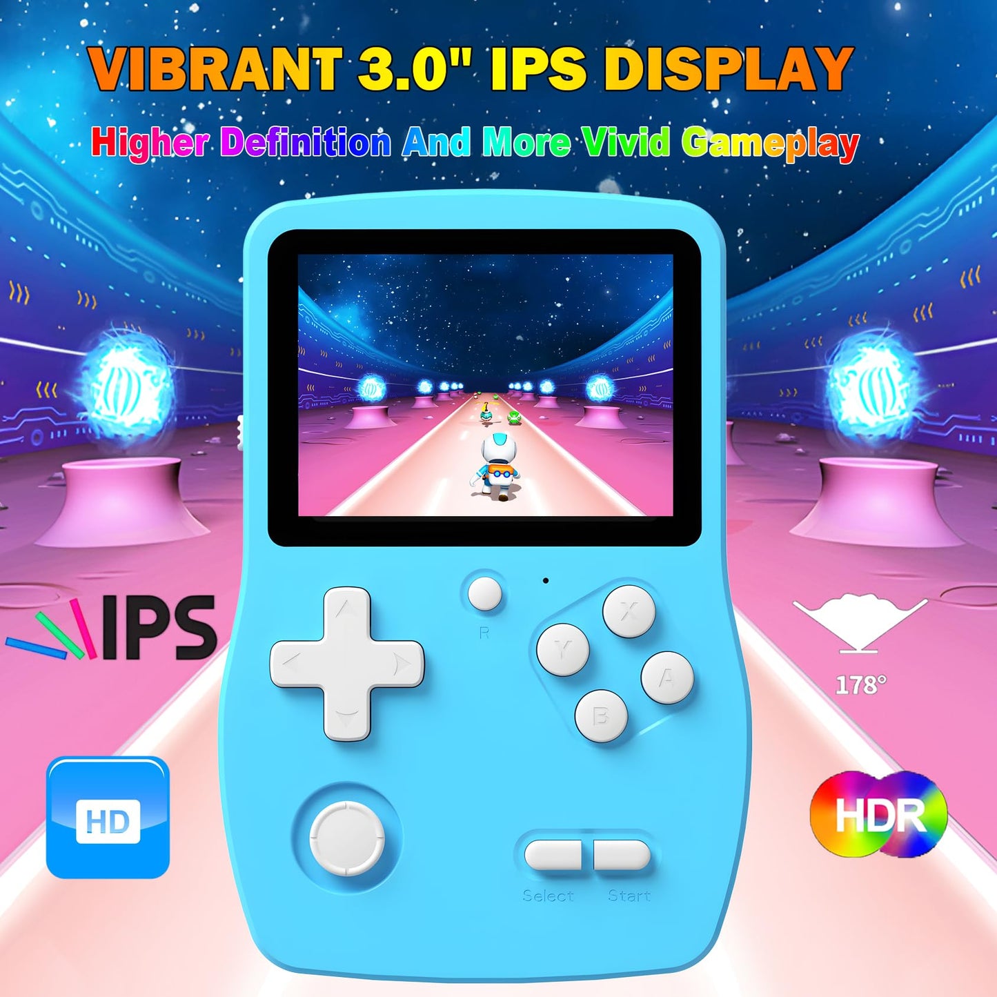 Douddy 32-Bit Handheld Games – 139 Preloaded Titles, 3.0-inch IPS Display, USB-C Rechargeable (Blue)