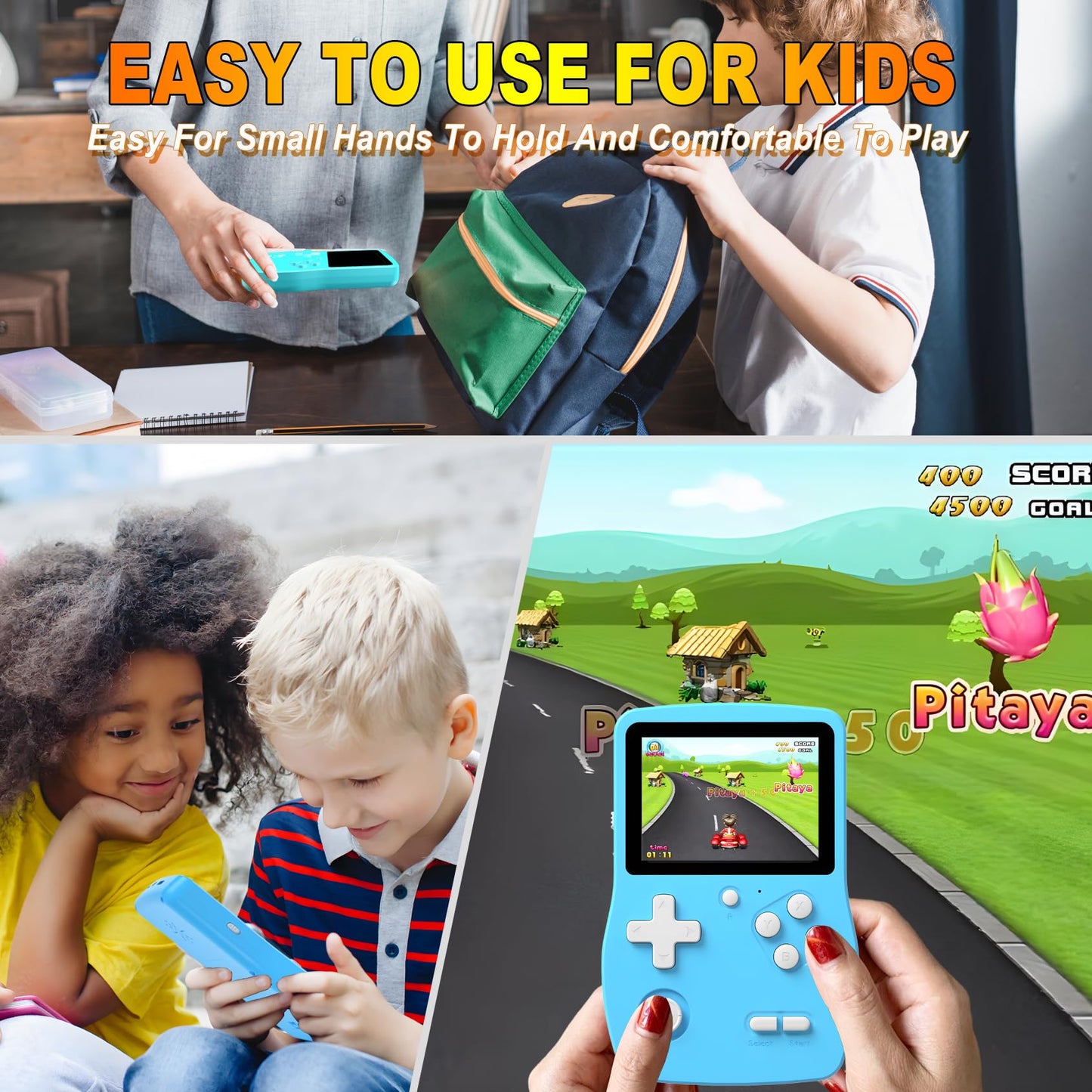 Douddy 32-Bit Handheld Games – 139 Preloaded Titles, 3.0-inch IPS Display, USB-C Rechargeable (Blue)
