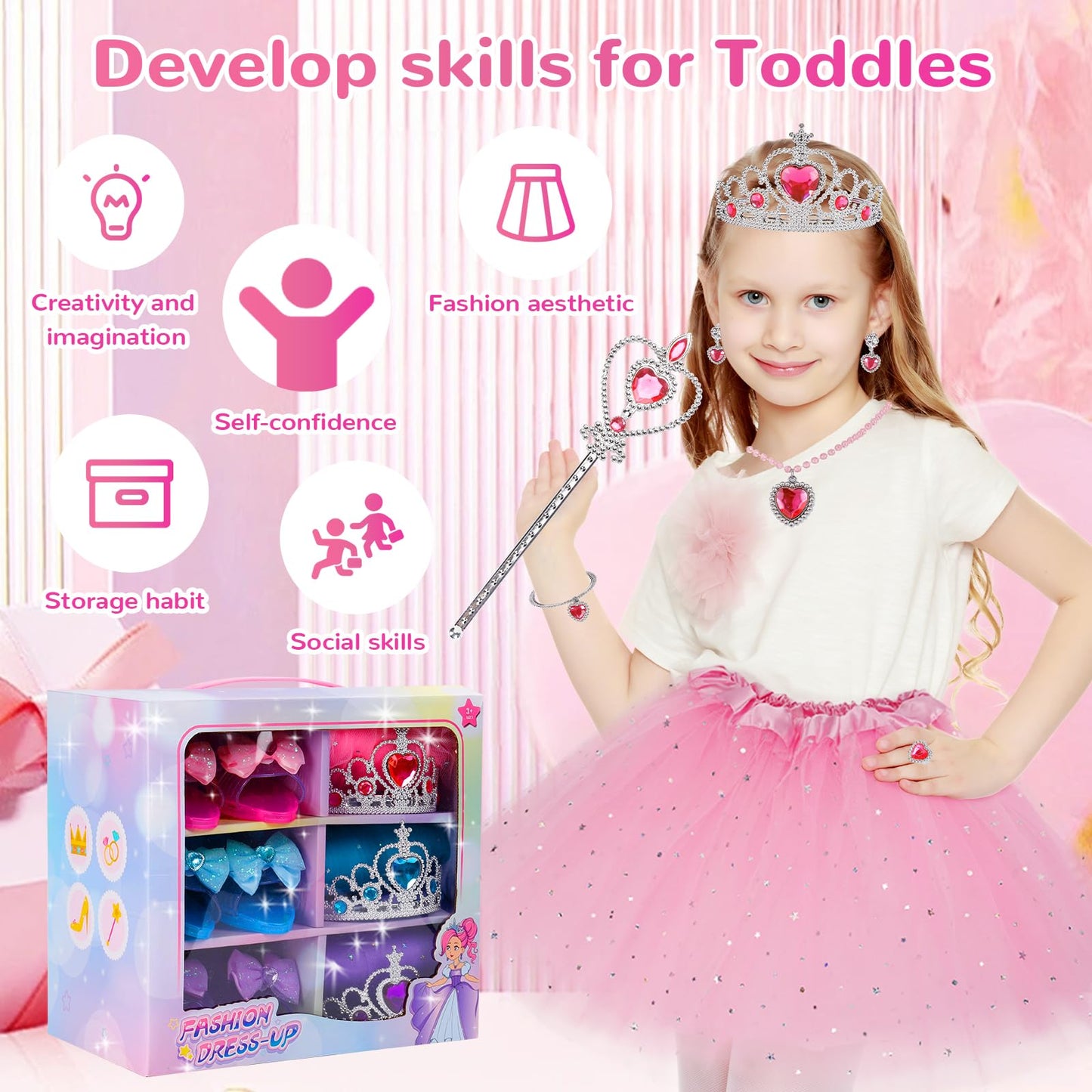 DOUEUREL Princess Dress Up Set – Girls Jewelry Boutique Role Play Kit (3–10 Years)