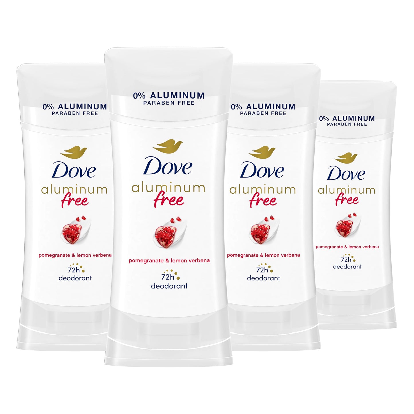 Dove Aluminum Free Deodorant for Women 4 Count Pomegranate and Lemon Verbena 72 hour odor protection 2.6 oz