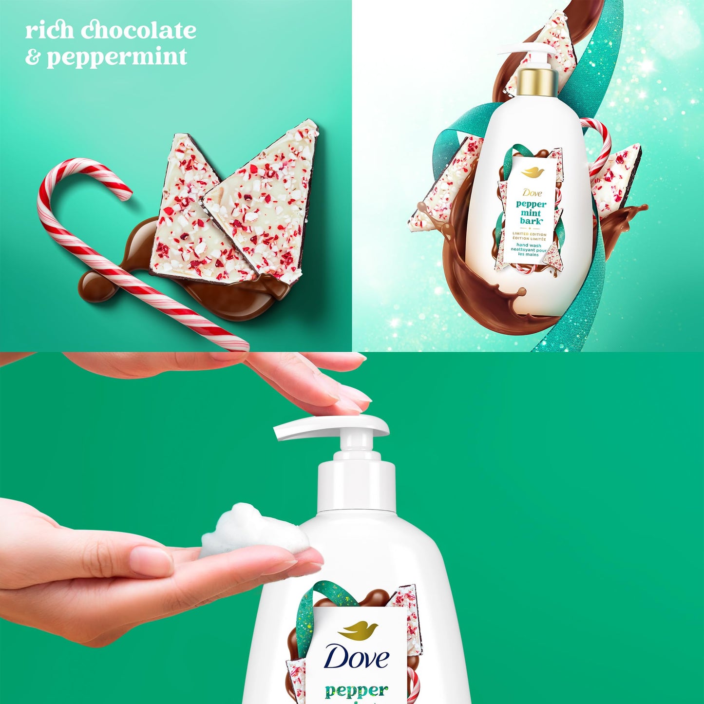 Dove Hand Soap Holiday Treats 3-Pack – Cinnamon Pumpkin Pie, Peppermint Bark & Sugar Cookie Sprinkle