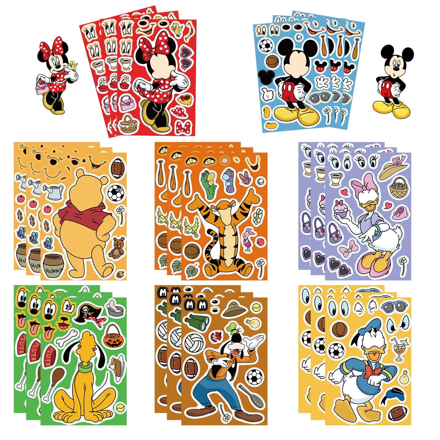 Dovipta Cute Cartoon Character Stickers – 24 Sheets, 8 Classic Characters, Waterproof Vinyl