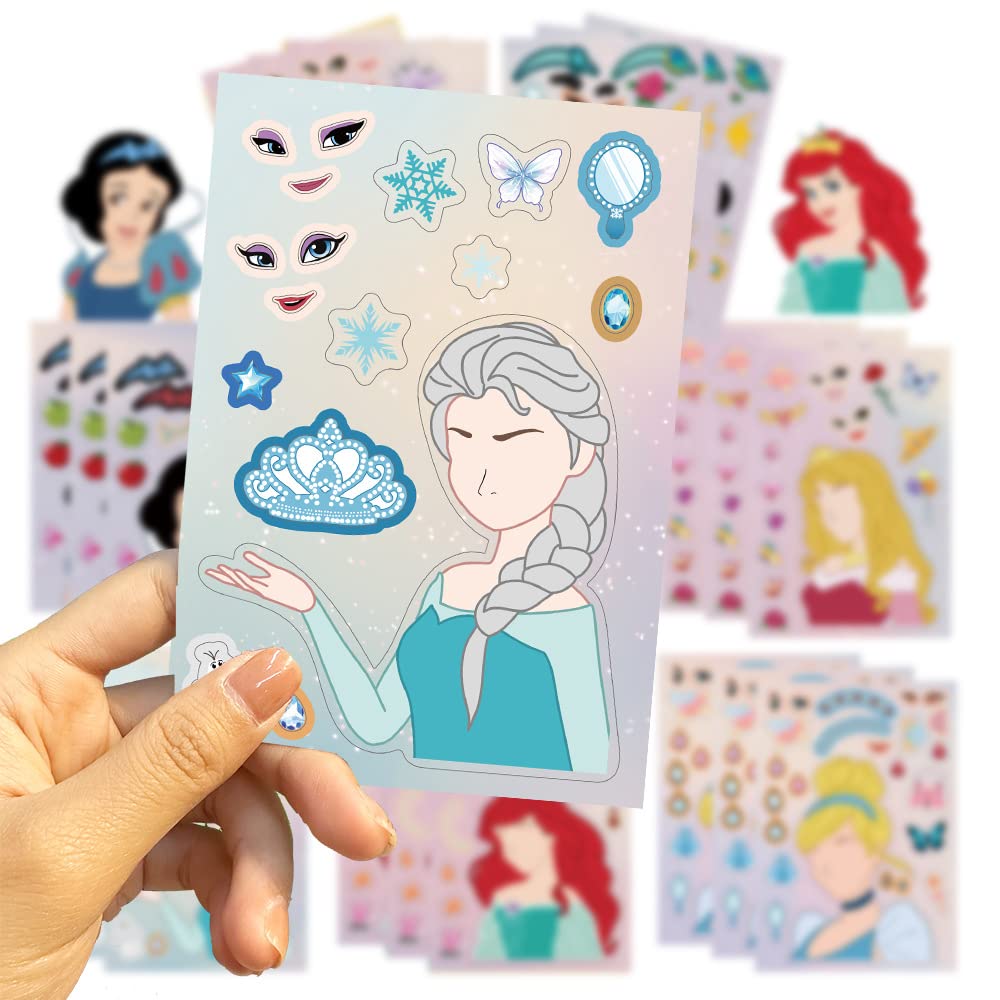 Dovipta Cute Princesses Stickers – 24 Sheets Princess Face DIY Sticker Pack