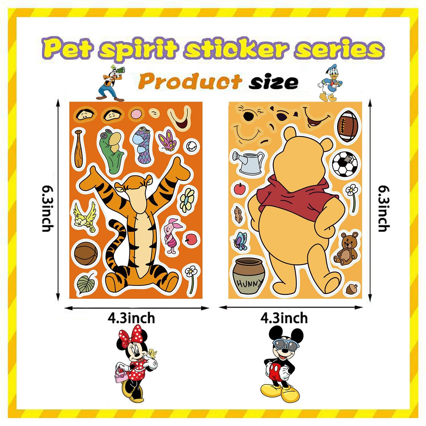 Dovipta Cute Cartoon Character Stickers – 24 Sheets, 8 Classic Characters, Waterproof Vinyl