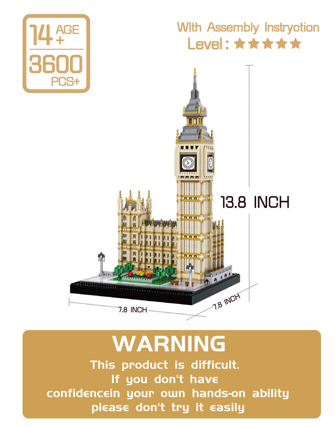 dOvOb Real Big Ben Micro Building Blocks Set (3600PCS) – World-Famous Landmark Model Toys for Kids & Adults