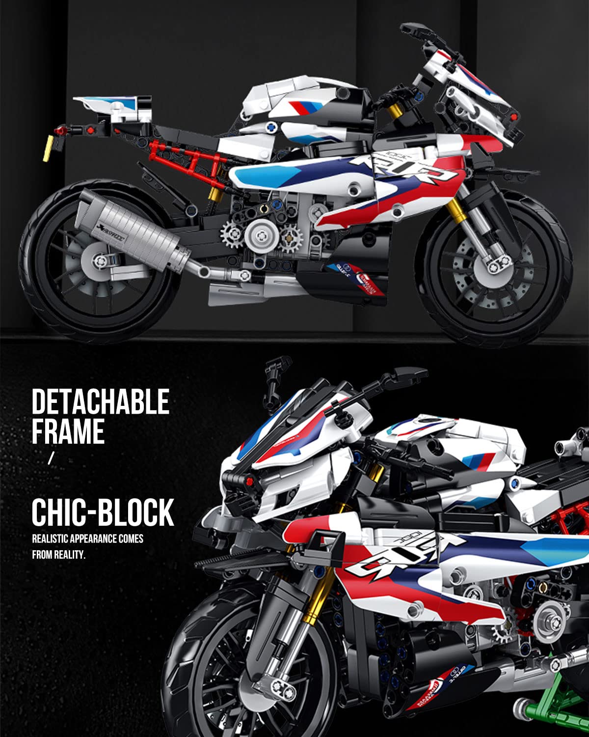 dOvOb Motorcycle 1000 RR Model Building Blocks Set - 912 Pieces - 1:5 Scale