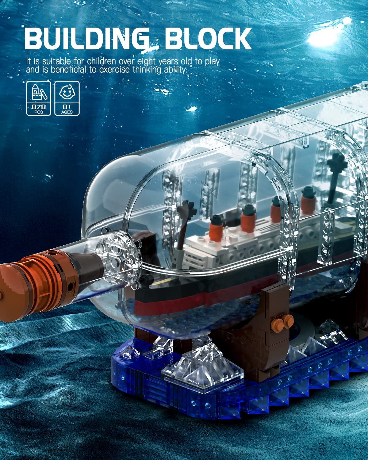 dOvOb Titanic Ship in a Bottle Blocks Set – 878 Pieces | Creative Display & STEM Gift