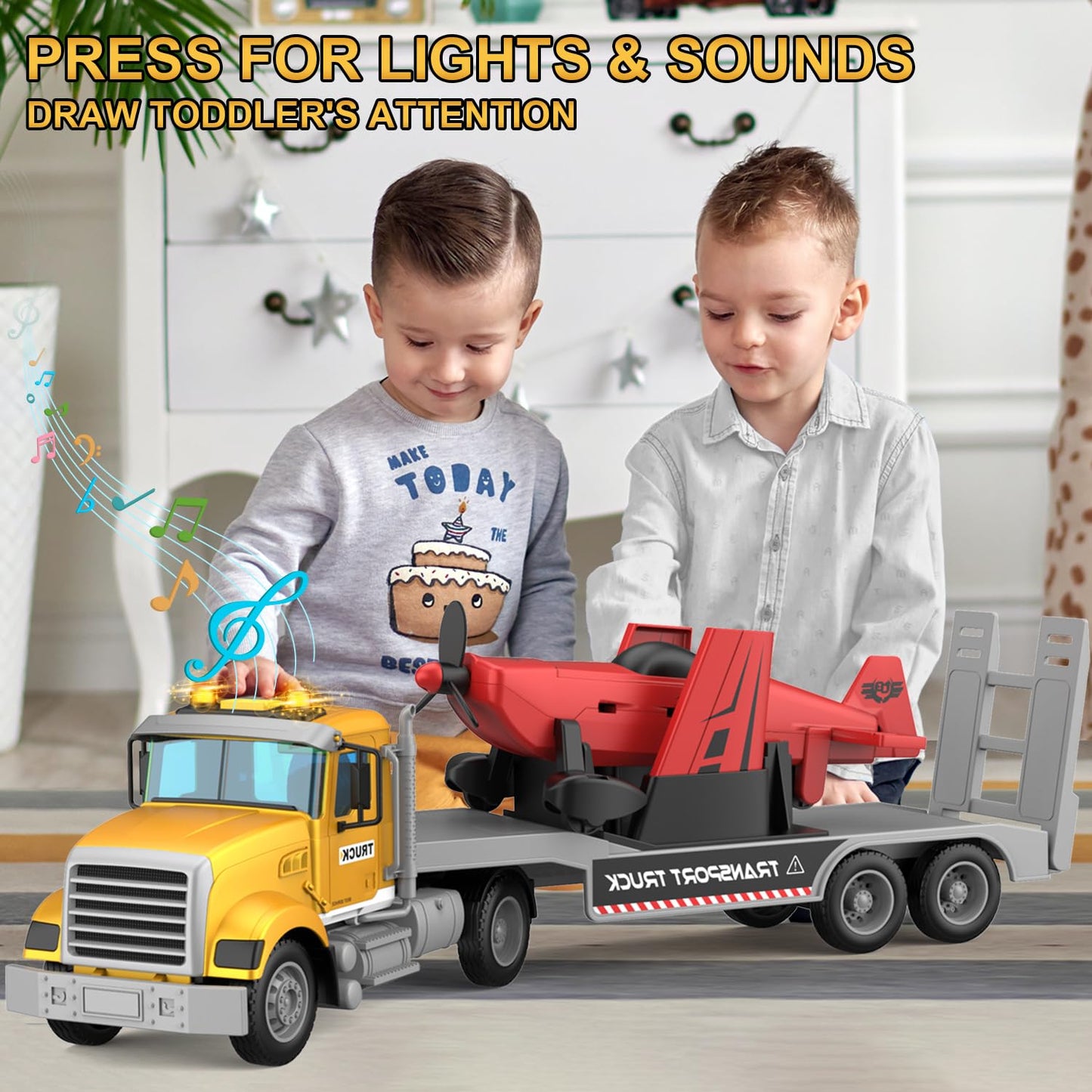 DOWELLIN Large 22in Semi Police Truck with Helicopter – Friction-Powered Kids Toy