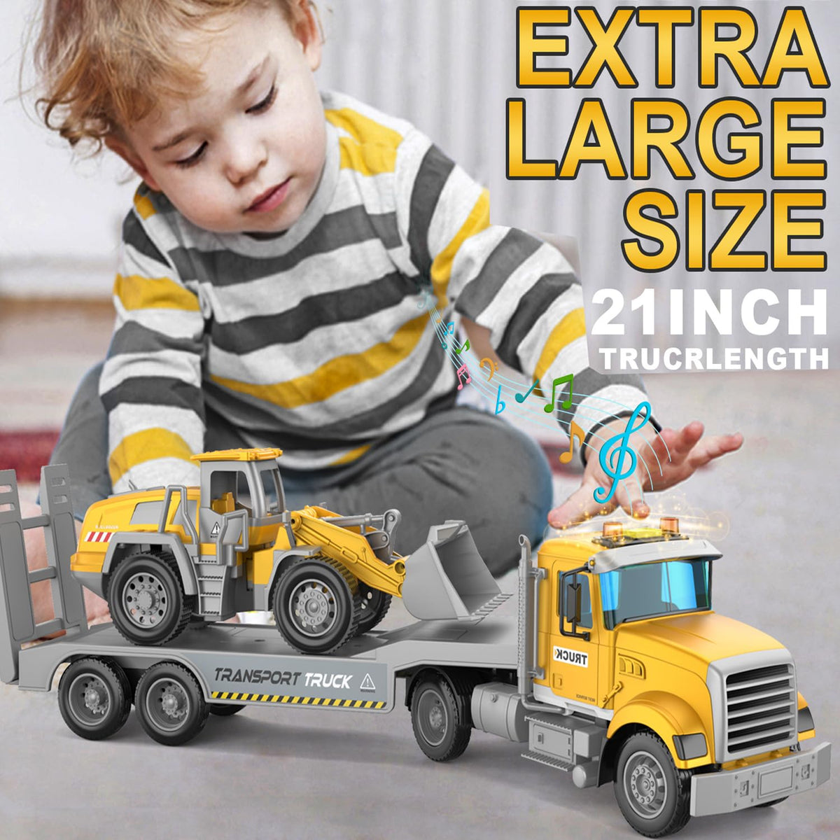 DOWELLIN Carrier Vehicle Truck Toys for Kids – 2-in-1 Transport Truck with Bulldozer (Ages 3+)