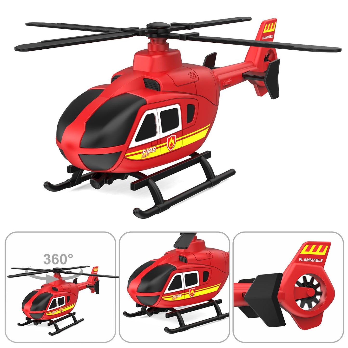 DOWELLIN 22-Inch Semi Fire Truck with Helicopter – Fire & Police Toy for Kids 3-7