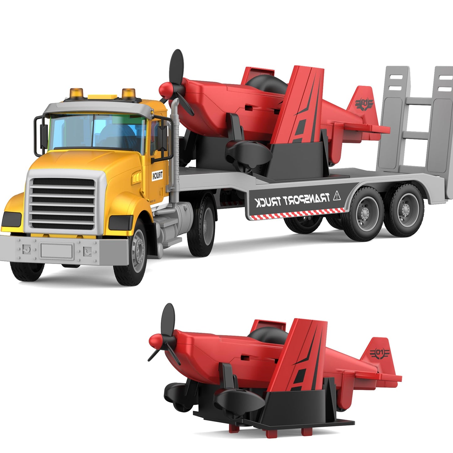 DOWELLIN Large 22in Semi Police Truck with Helicopter – Friction-Powered Kids Toy
