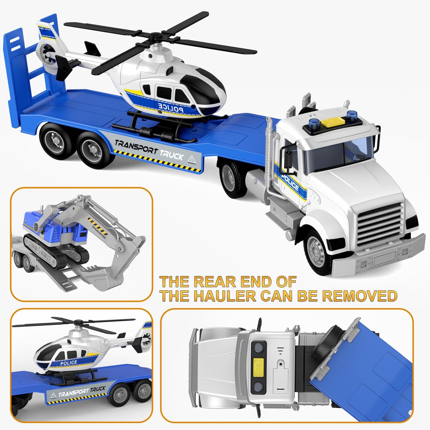 DOWELLIN 2-in-1 Police Truck with Helicopter — 22” Friction-Powered Toy for Toddlers (3+)