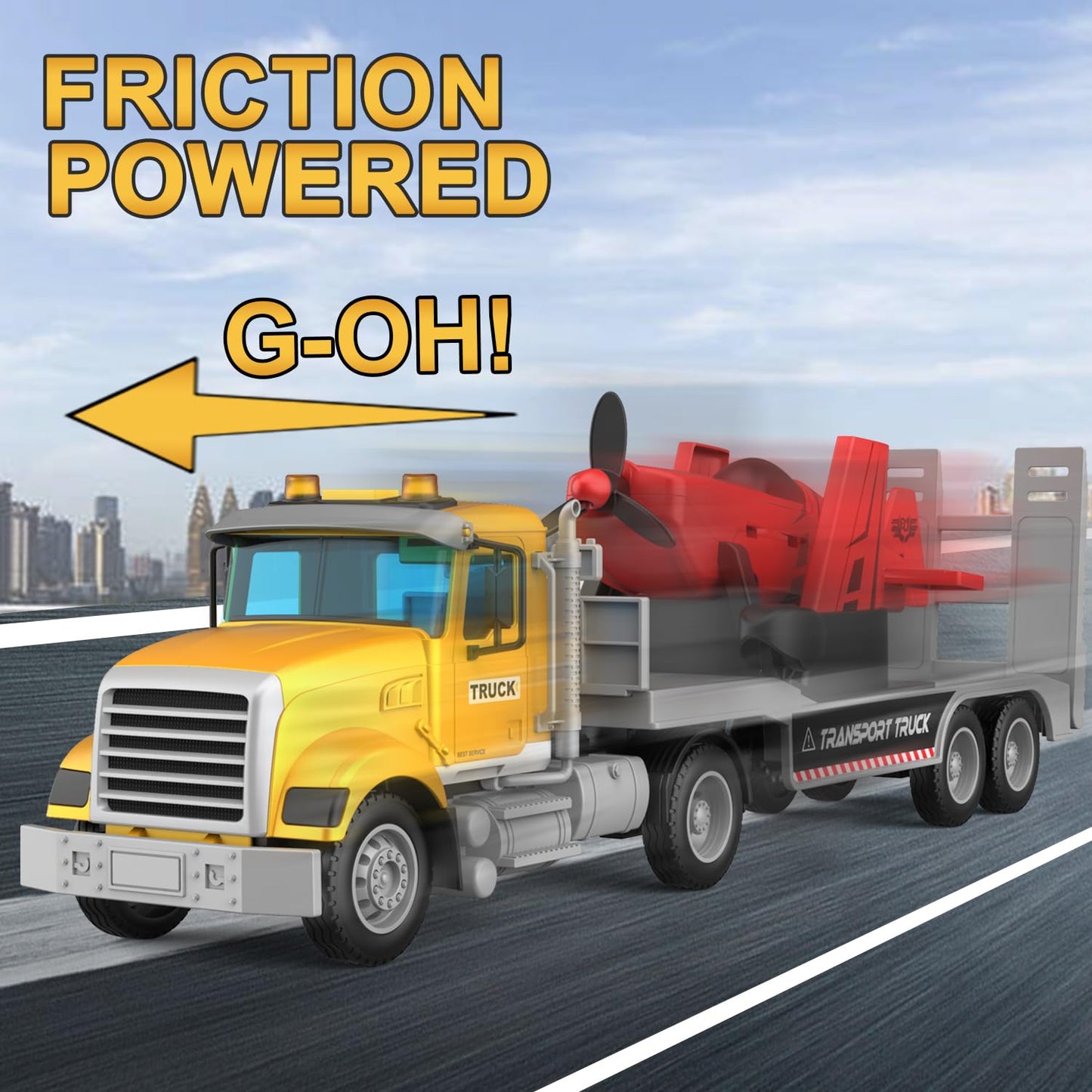 DOWELLIN Large 22in Semi Police Truck with Helicopter – Friction-Powered Kids Toy