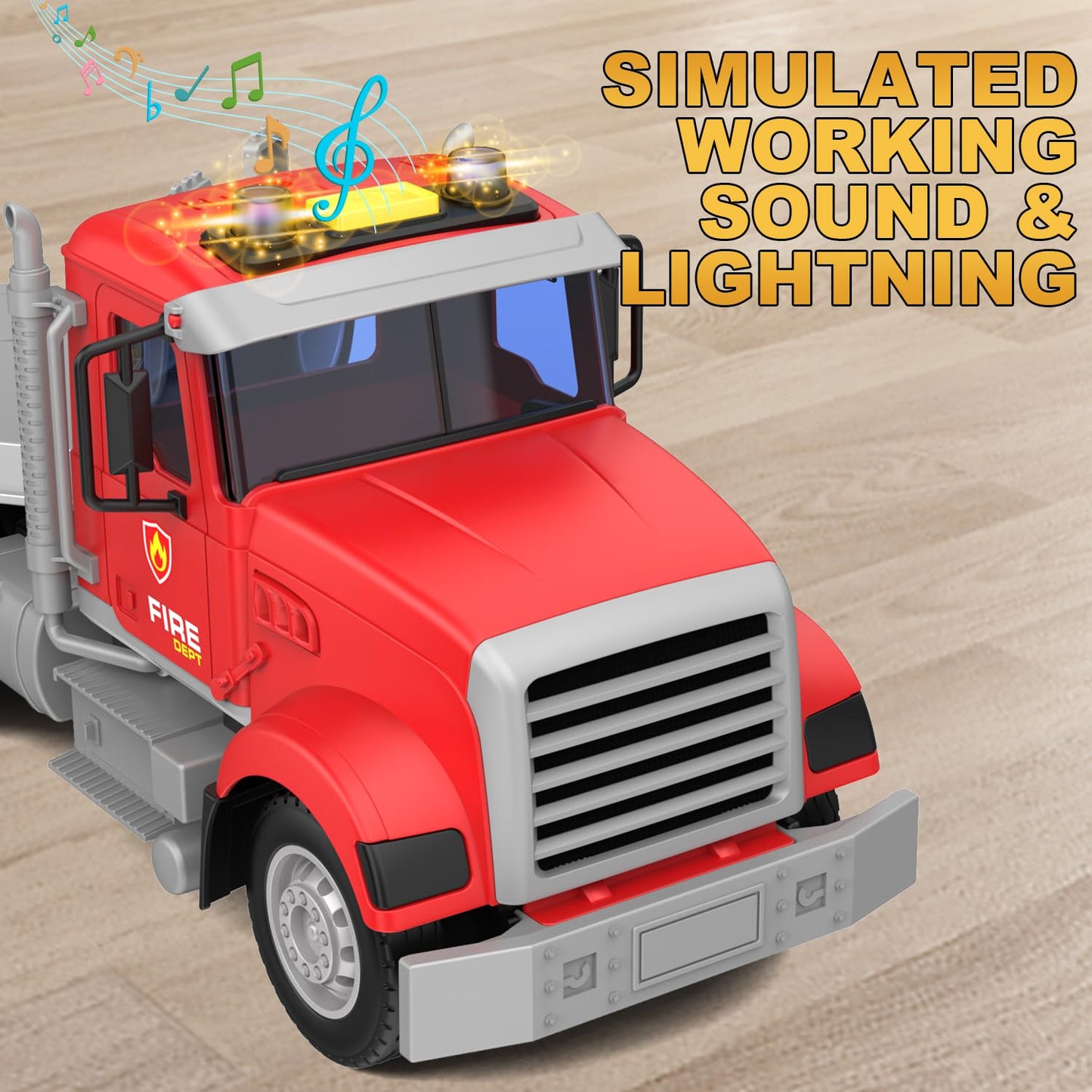 DOWELLIN 22-Inch Semi Fire Truck with Helicopter – Fire & Police Toy for Kids 3-7