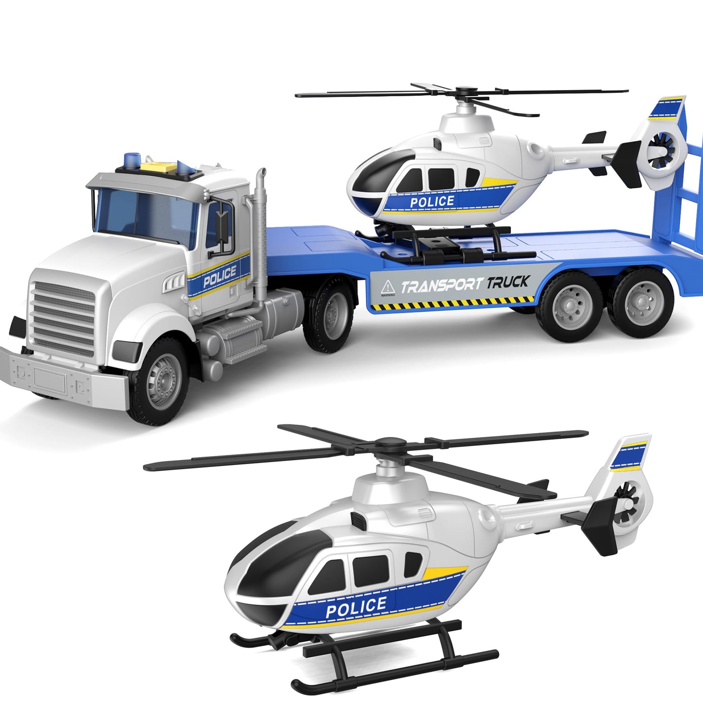DOWELLIN 2-in-1 Police Truck with Helicopter — 22” Friction-Powered Toy for Toddlers (3+)