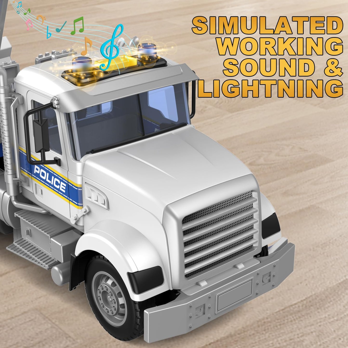 DOWELLIN 2-in-1 Police Truck with Helicopter — 22” Friction-Powered Toy for Toddlers (3+)