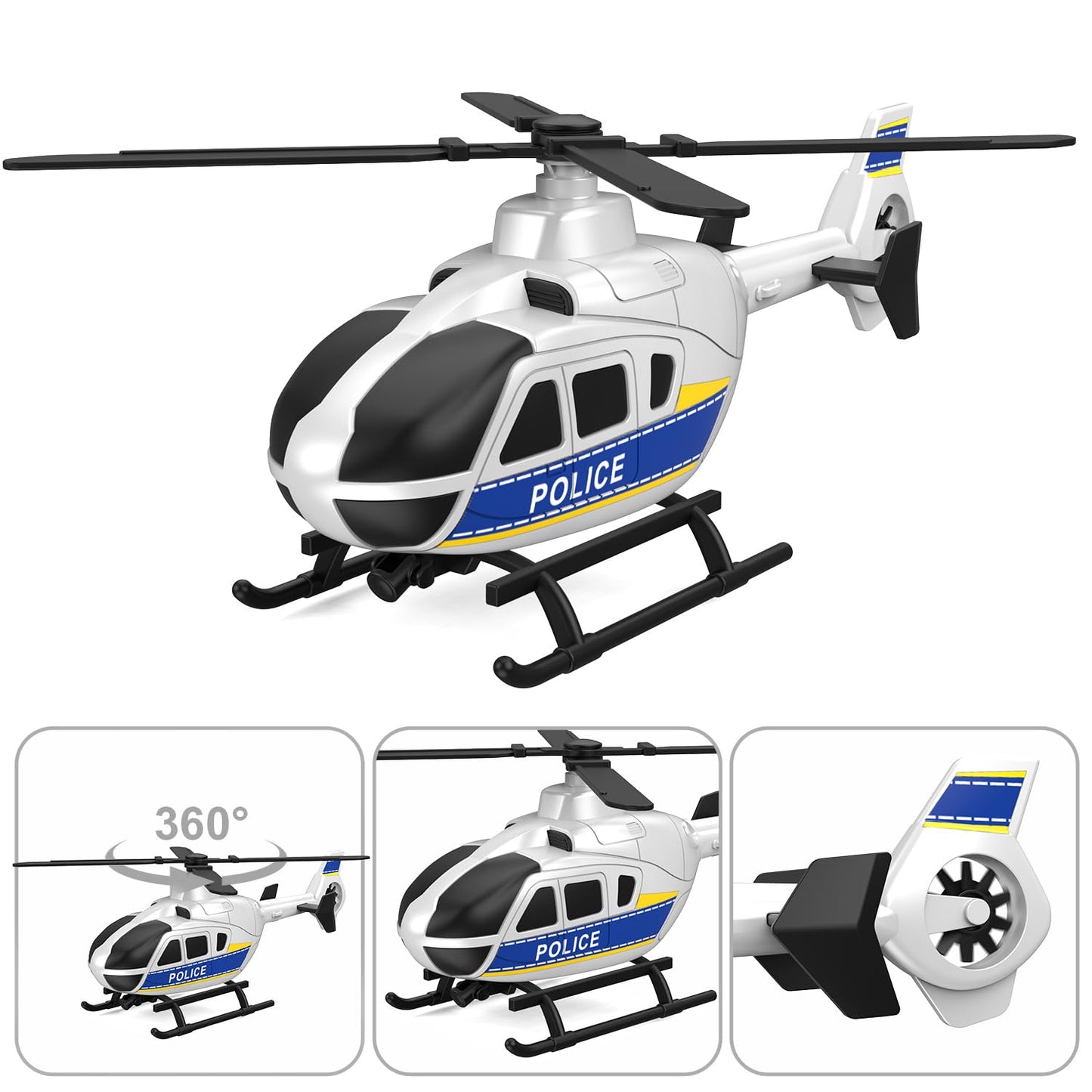 DOWELLIN 2-in-1 Police Truck with Helicopter — 22” Friction-Powered Toy for Toddlers (3+)