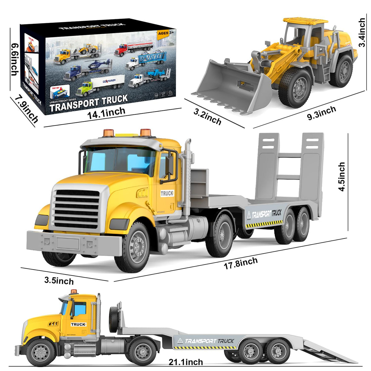 DOWELLIN Carrier Vehicle Truck Toys for Kids – 2-in-1 Transport Truck with Bulldozer (Ages 3+)