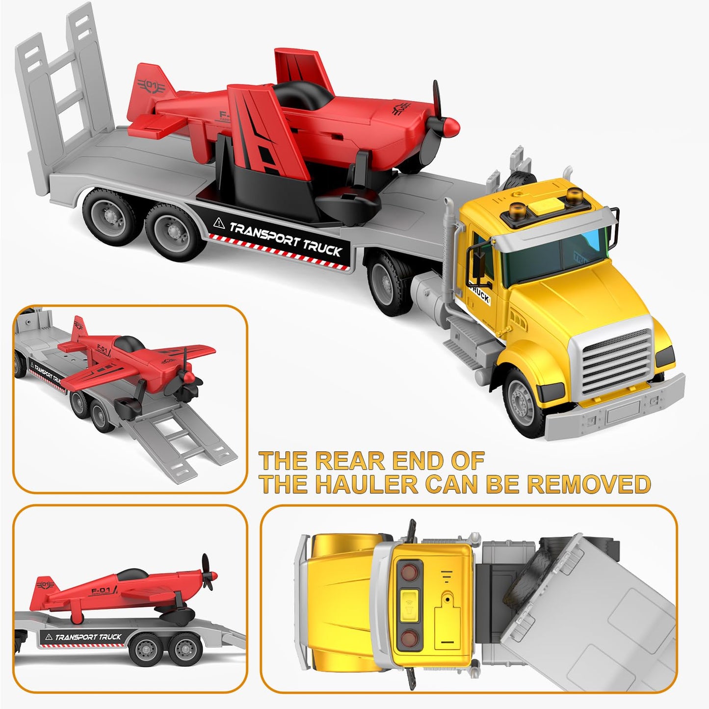 DOWELLIN Large 22in Semi Police Truck with Helicopter – Friction-Powered Kids Toy