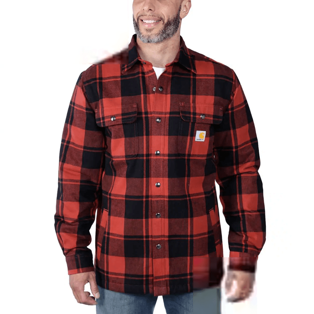 Carhartt 105939 Relaxed Fit Heavyweight Flannel Sherpa-Lined Shirt Jacket Red 2XL