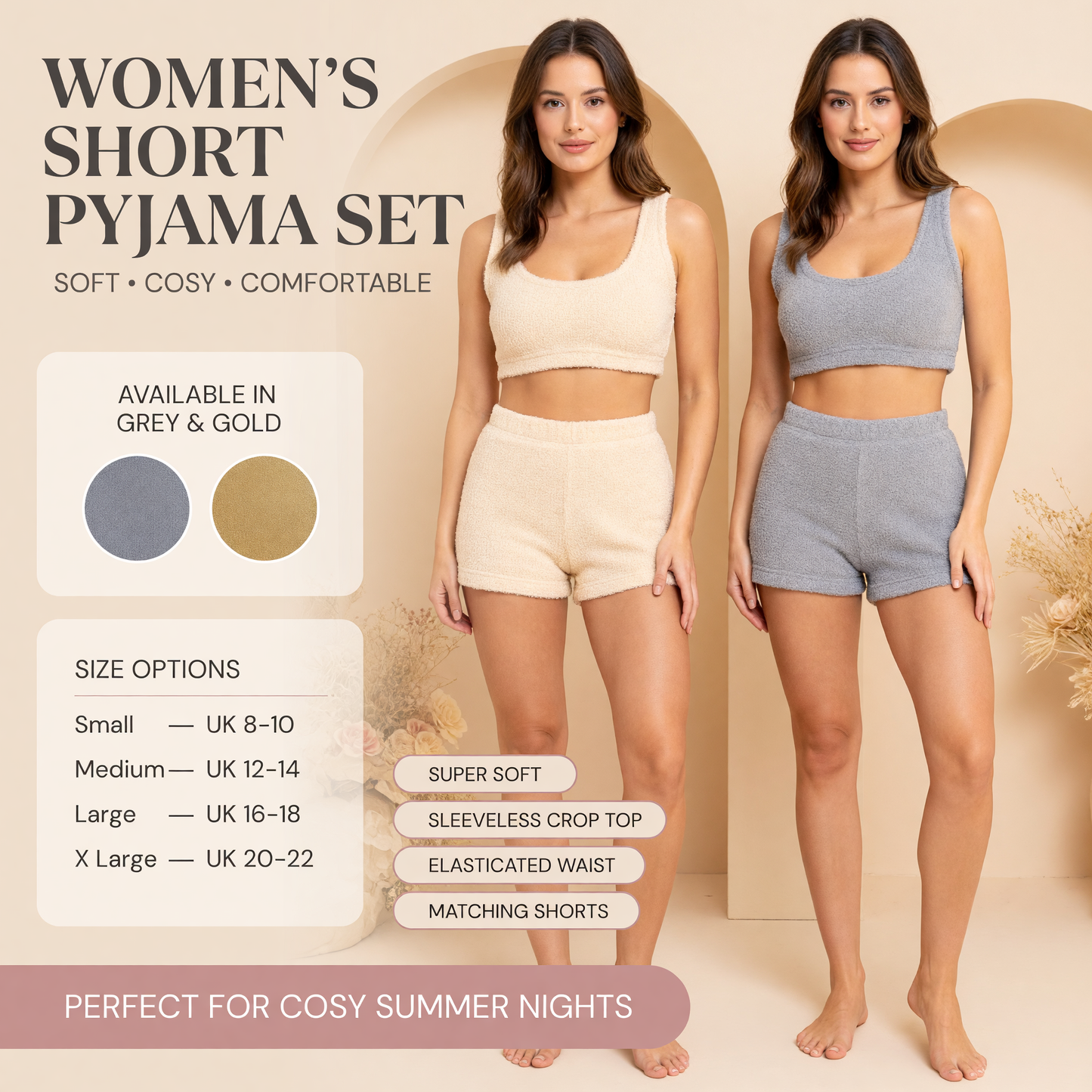 Daisy Dreamer Womens Teddy Fleece Crop Top And Shorts Pyjama Loungewear Set Ultra Soft
