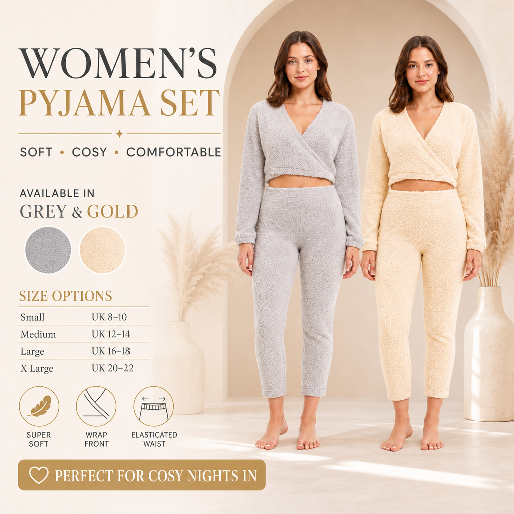 Daisy Dreamer Women's Teddy Fleece Loungewear Set With Long Sleeve Wrap Top And Stretch
