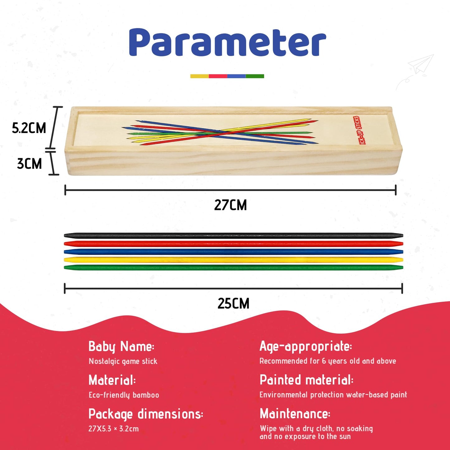 DOXISHRUKY Classic Wooden Pick Up Sticks – 41-Piece Family Game (9.8-Inch)