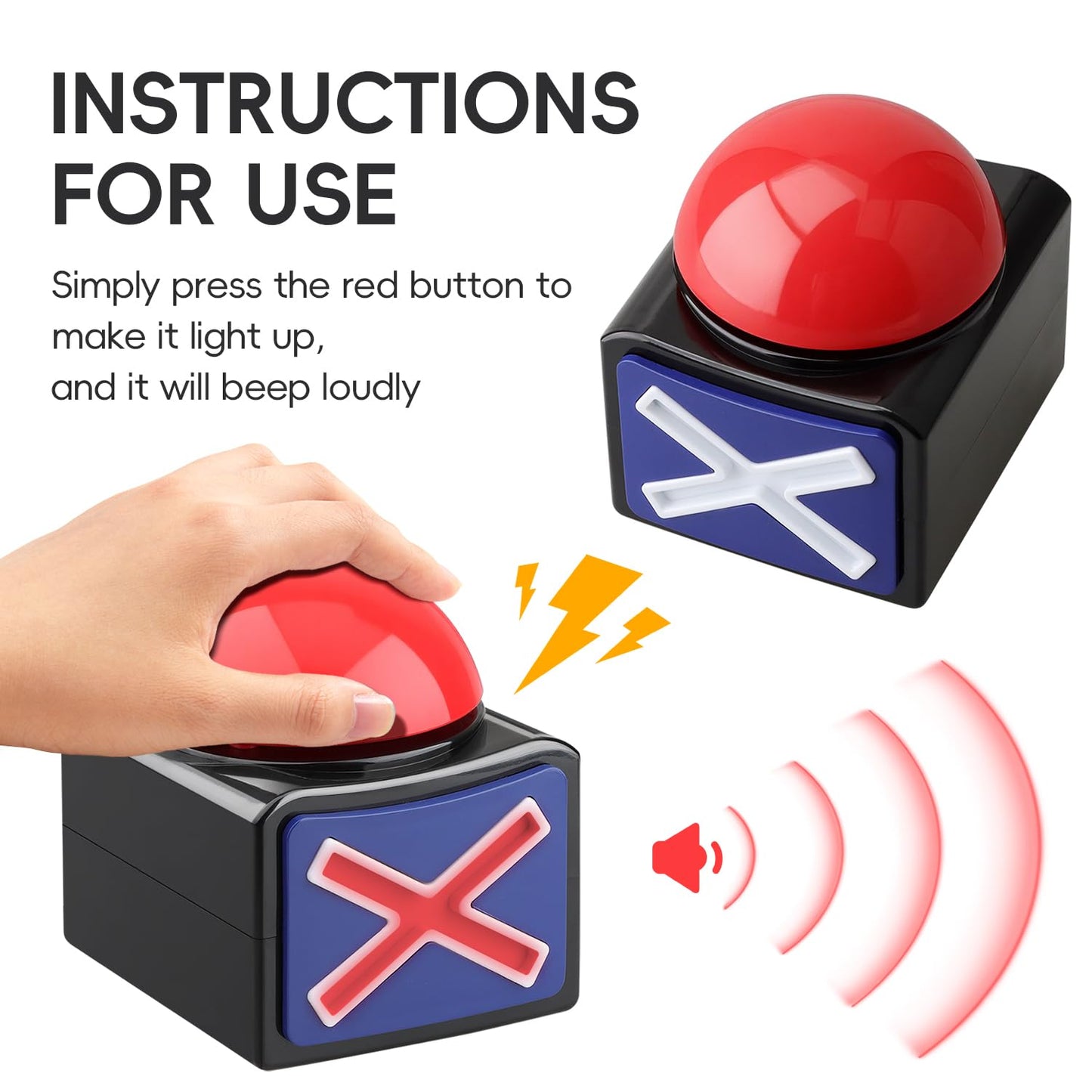 DOXISHRUKY 2 Pack Game Buzzers with Lights & Sound – Red LED, 3-Second Alarm