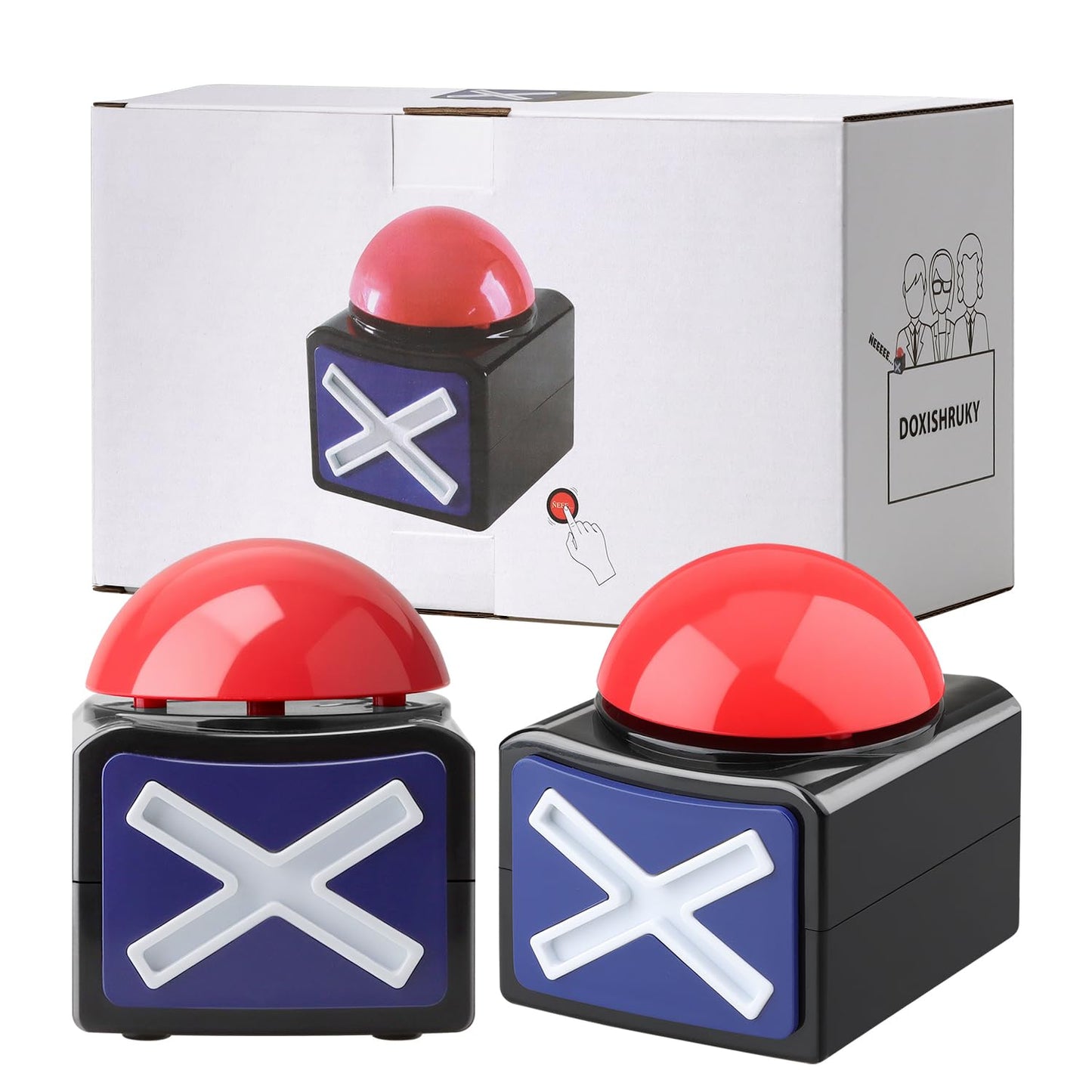 DOXISHRUKY 2 Pack Game Buzzers with Lights & Sound – Red LED, 3-Second Alarm