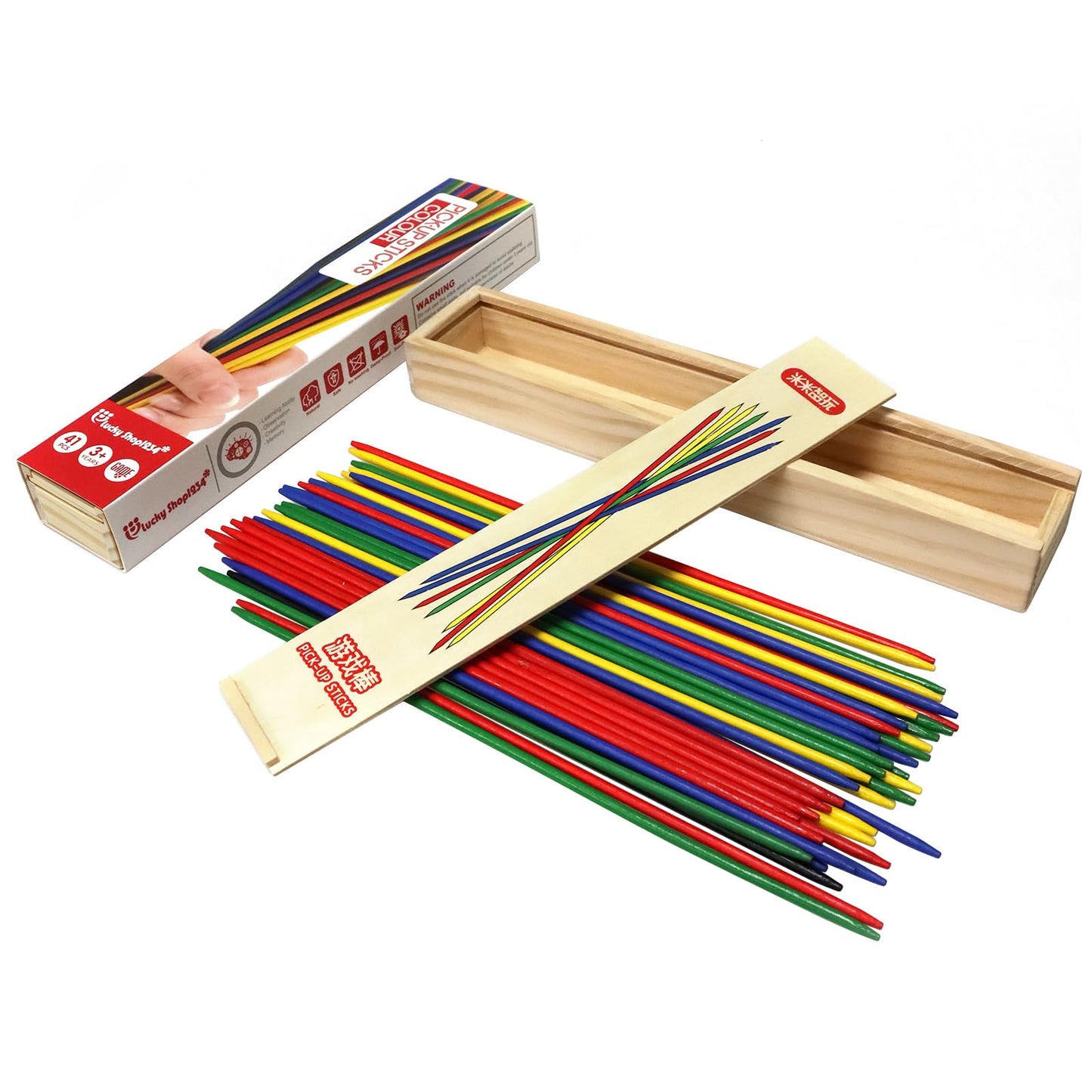 DOXISHRUKY Classic Wooden Pick Up Sticks – 41-Piece Family Game (9.8-Inch)