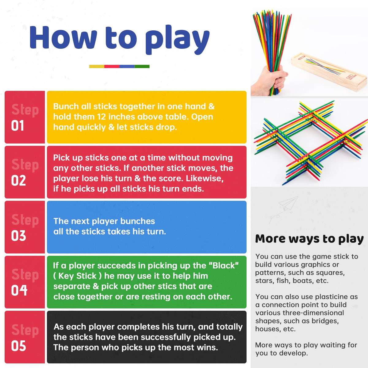 DOXISHRUKY Classic Wooden Pick Up Sticks – 41-Piece Family Game (9.8-Inch)