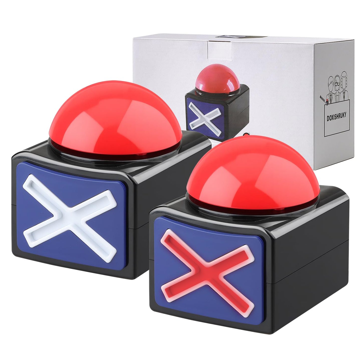 DOXISHRUKY 2 Pack Game Buzzers with Lights & Sound – Red LED, 3-Second Alarm
