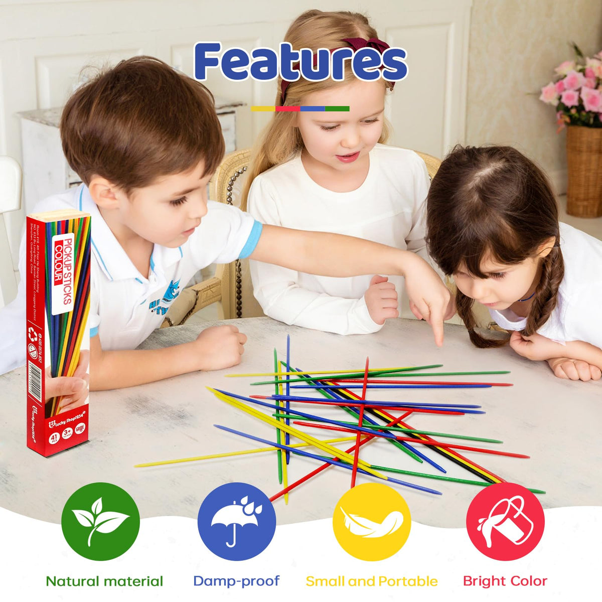 DOXISHRUKY Classic Wooden Pick Up Sticks – 41-Piece Family Game (9.8-Inch)