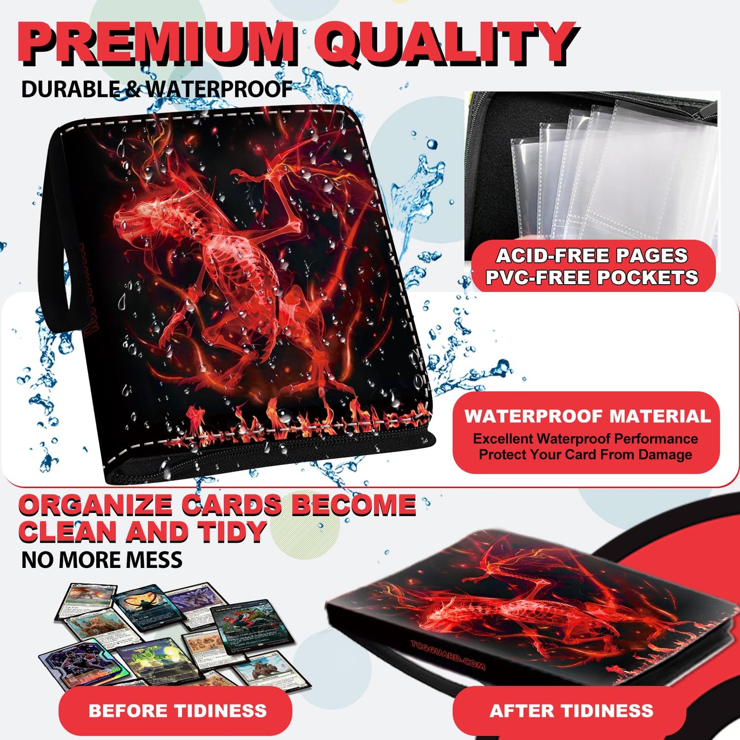 DOXUA 440 Card Binder – 3-Ring, 55 Four-Pocket Pages, 440-Card Capacity, Waterproof Card Album