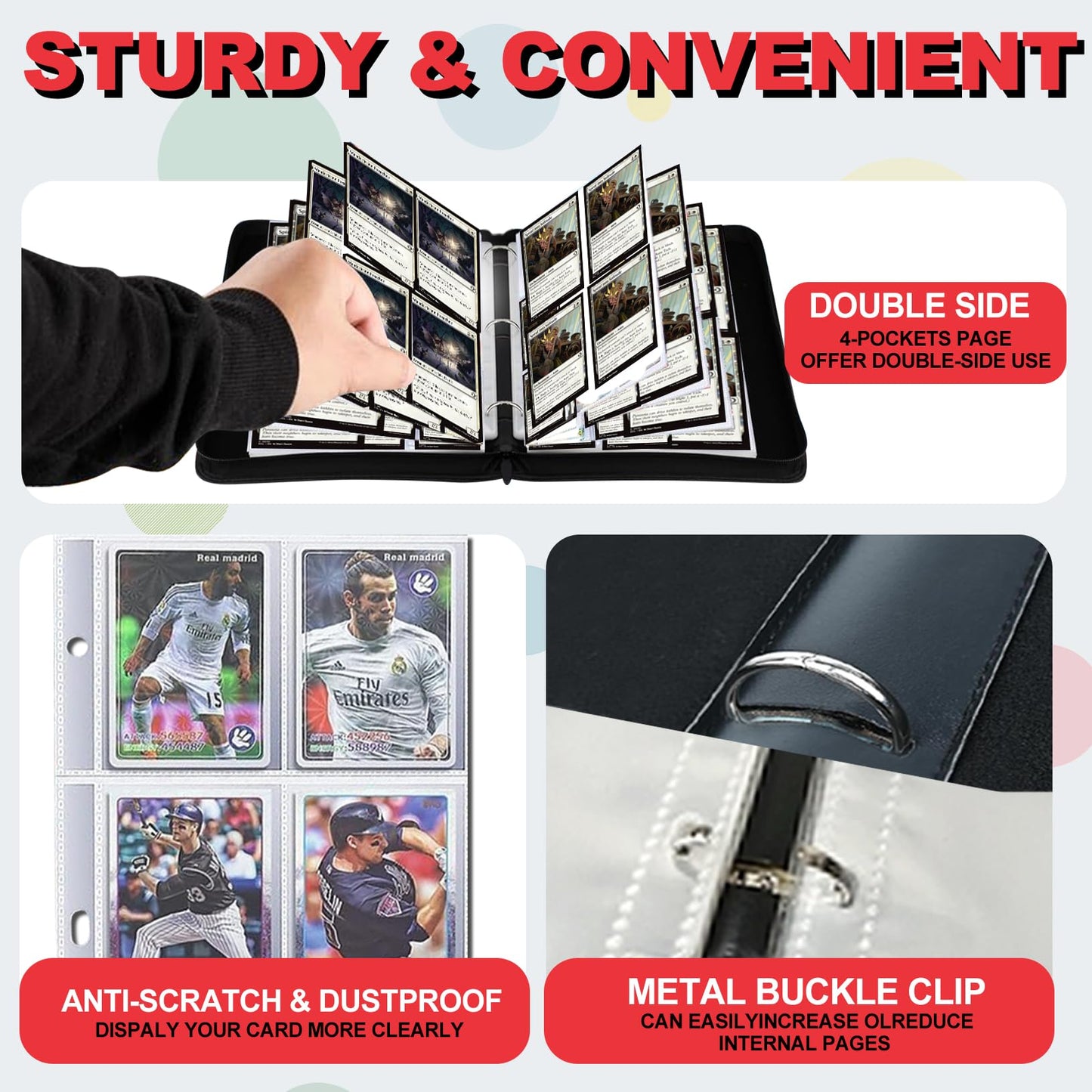 DOXUA 440 Card Binder – 3-Ring, 55 Four-Pocket Pages, 440-Card Capacity, Waterproof Card Album