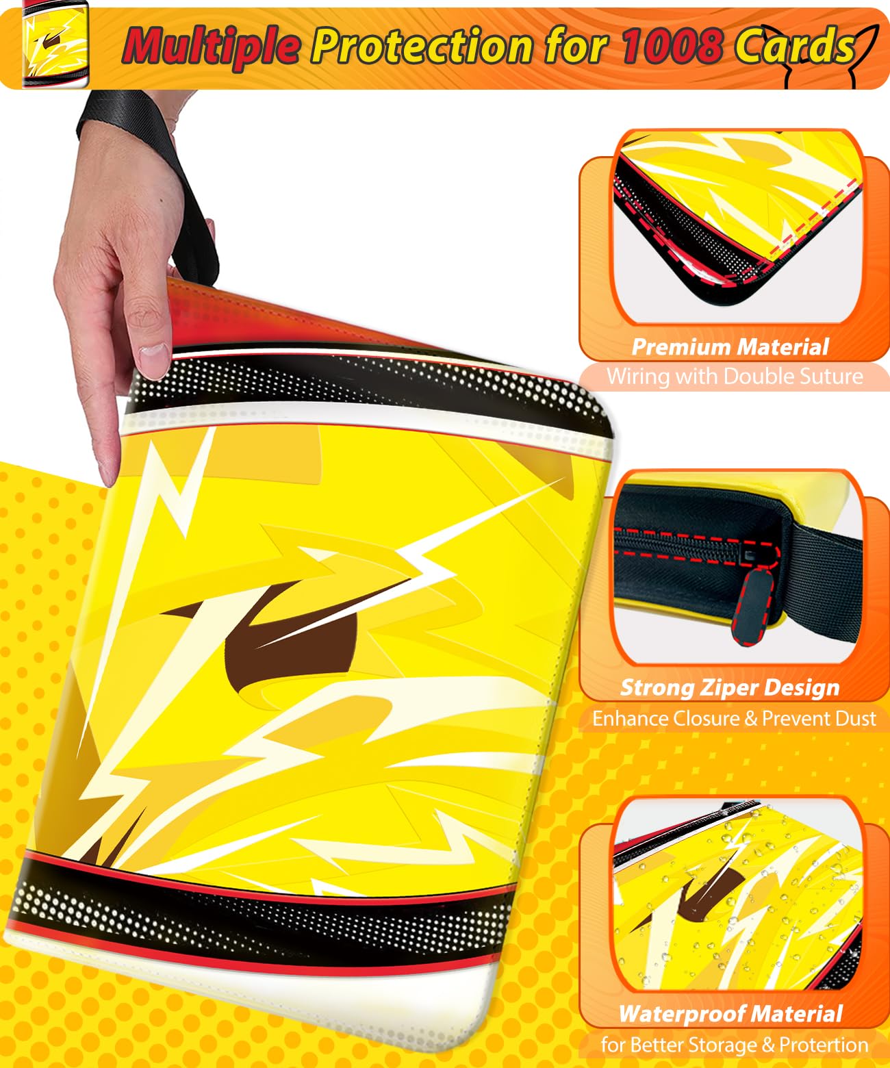 DOXUA 1008 Card Binder – 3-Ring Trading Card Binder with 56 Removable Sleeves, Yellow
