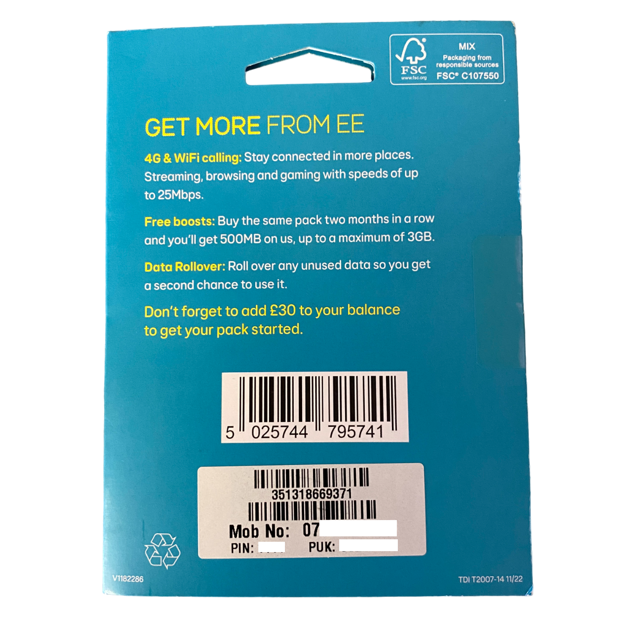 EE Pay As You Go Sim Card - £30 Subscription Pack
