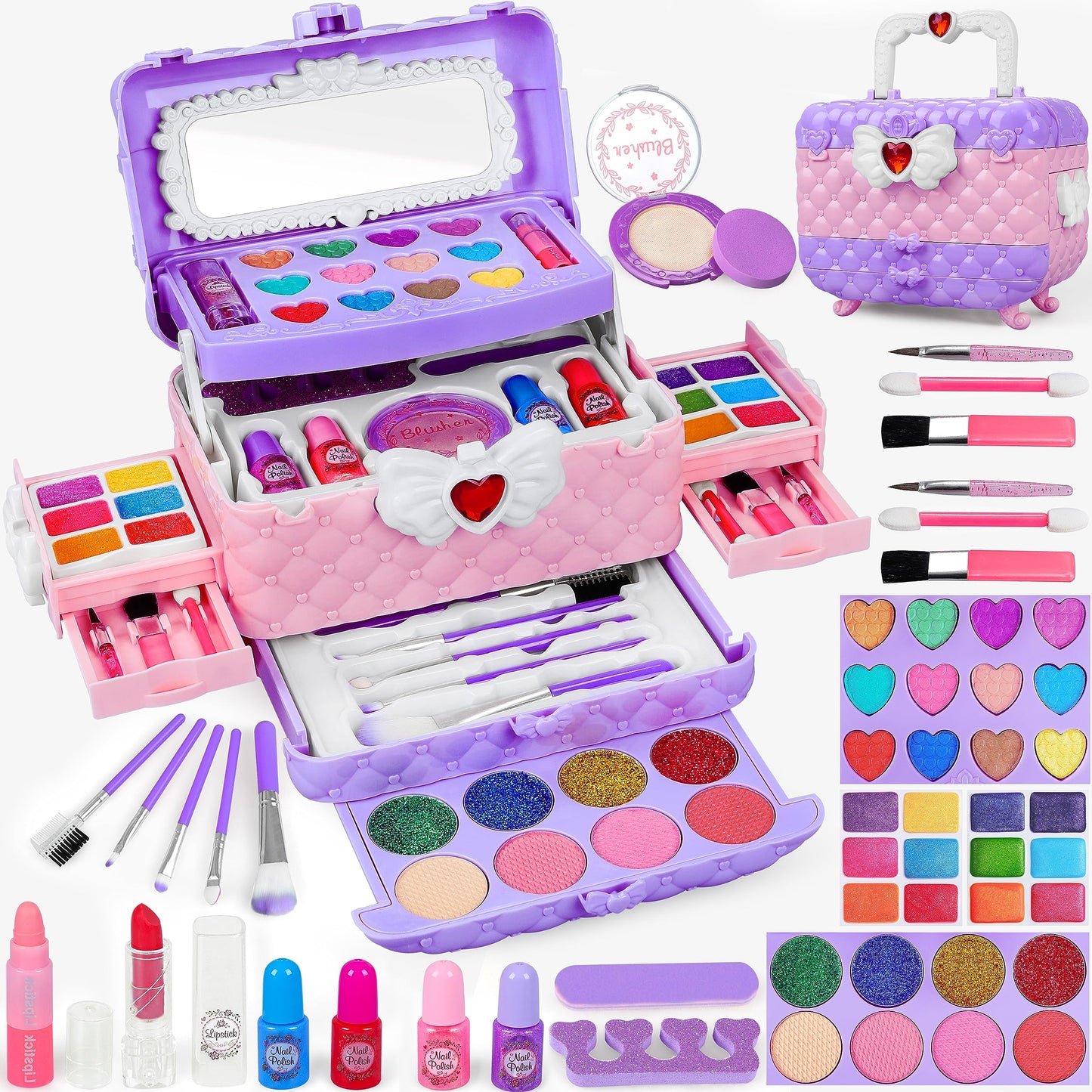 Dpai 54-Pcs Kids Makeup Kit for Girls – Light Purple, Washable, Mirror
