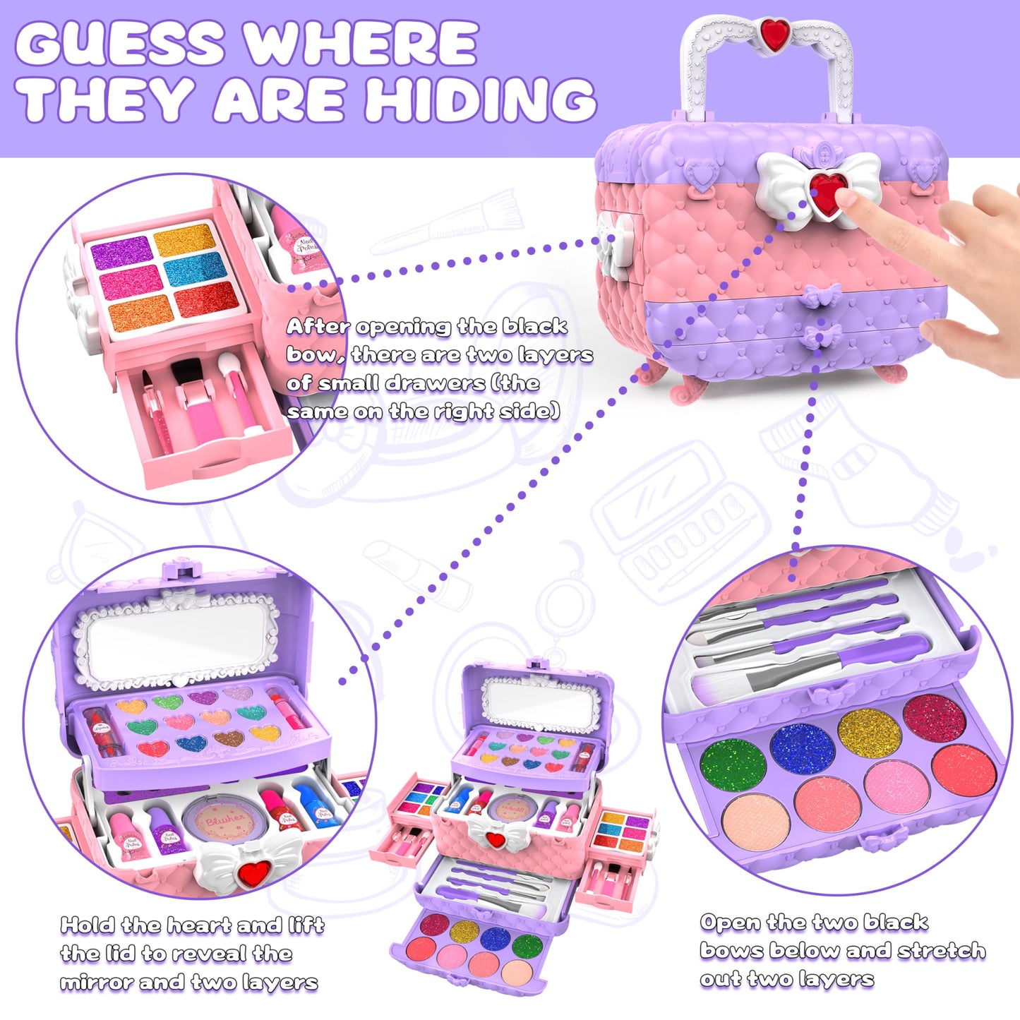 Dpai 54-Pcs Kids Makeup Kit for Girls – Light Purple, Washable, Mirror