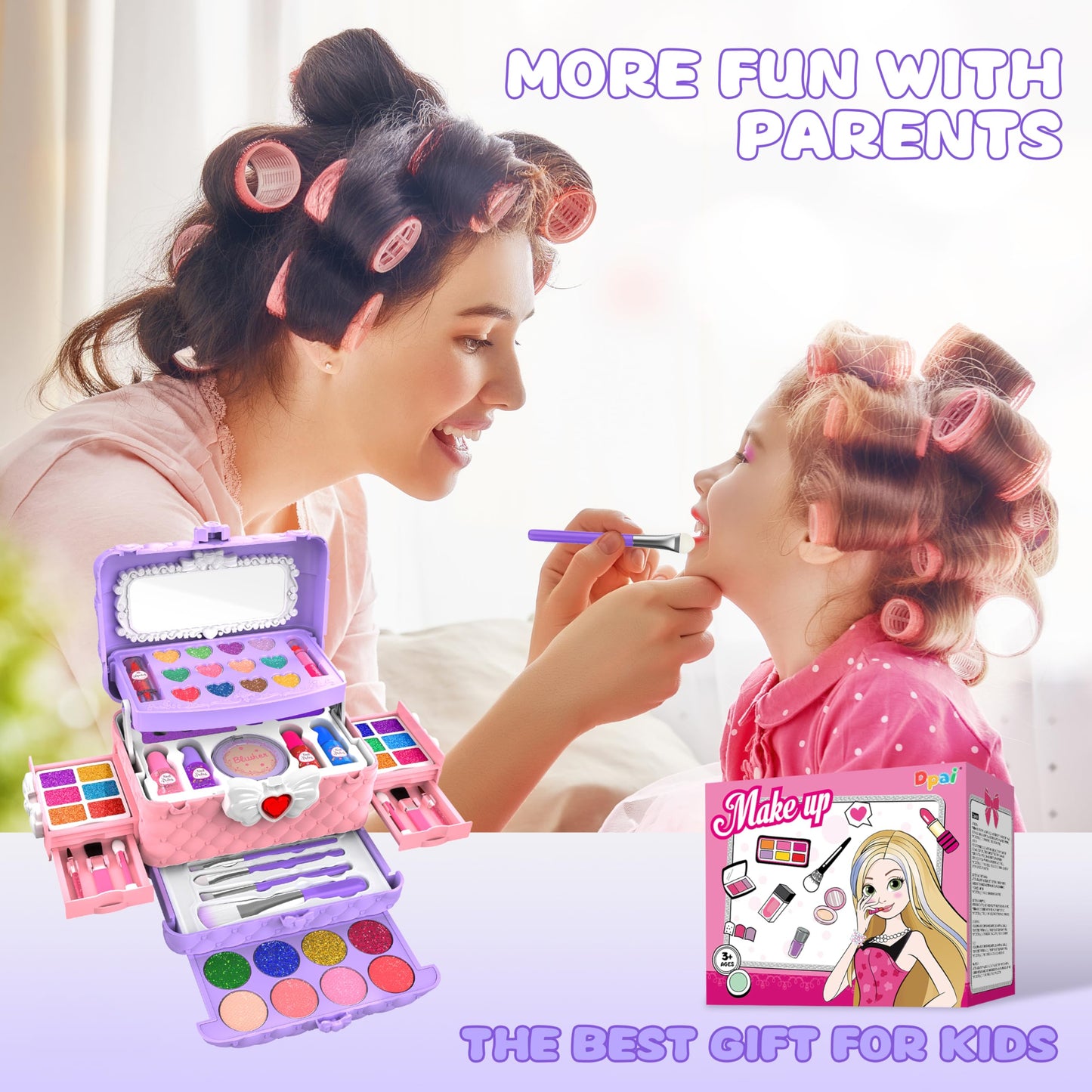 Dpai 54-Pcs Kids Makeup Kit for Girls – Light Purple, Washable, Mirror