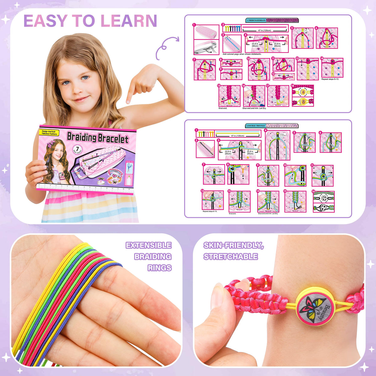 Dpai Friendship Bracelet Making Kit for Girls (Double Purple) — DIY Jewelry String Maker, Creative Craft Toy for Ages 6-12