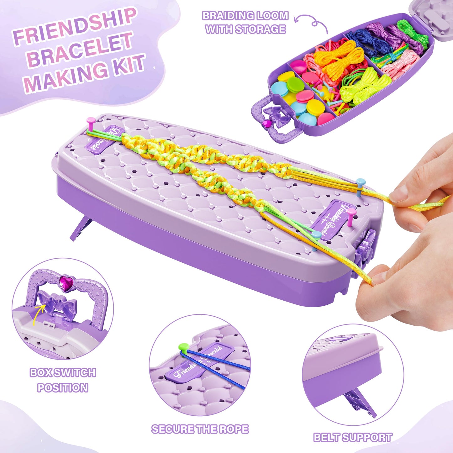 Dpai Friendship Bracelet Making Kit for Girls (Double Purple) — DIY Jewelry String Maker, Creative Craft Toy for Ages 6-12