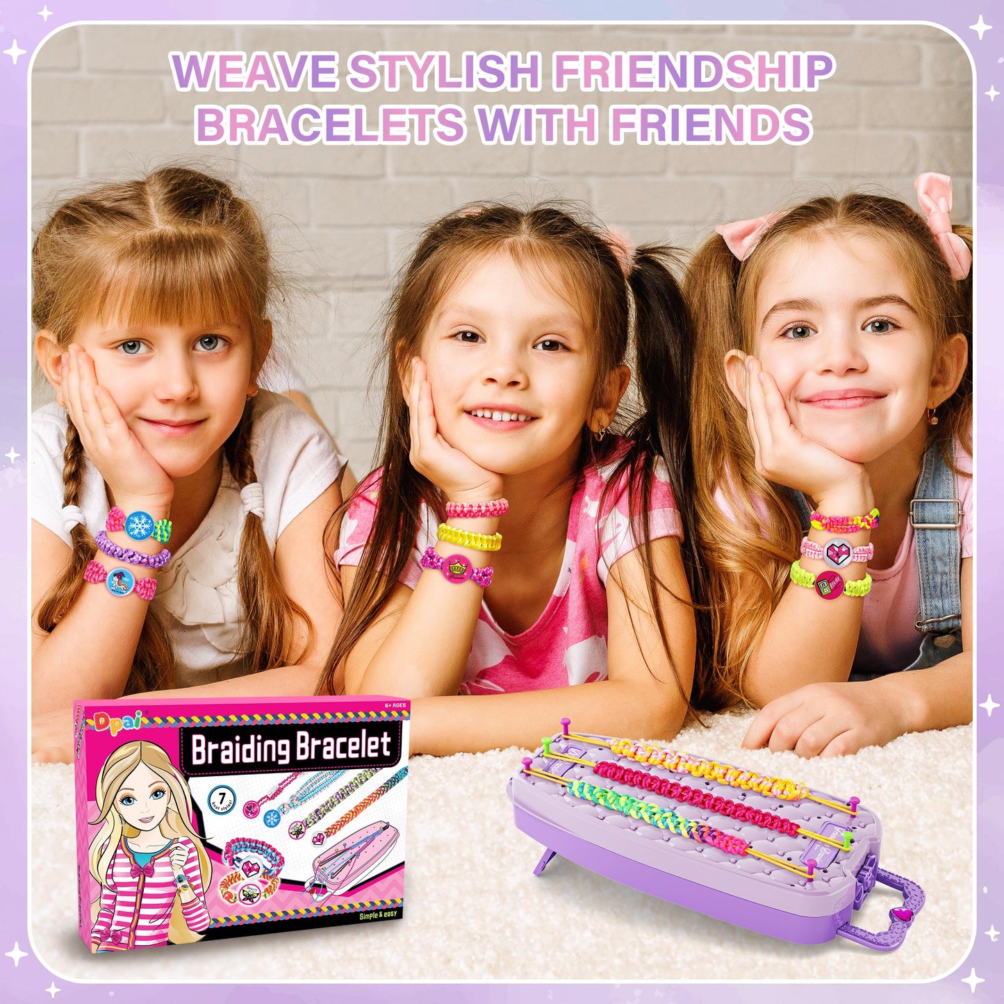 Dpai Friendship Bracelet Making Kit for Girls (Double Purple) — DIY Jewelry String Maker, Creative Craft Toy for Ages 6-12